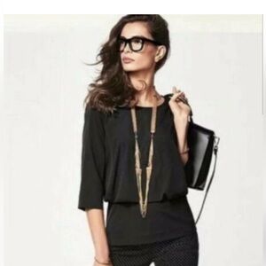 CABI 5205 Indulgence black stretch knit waist career blouson blouse shirt medium